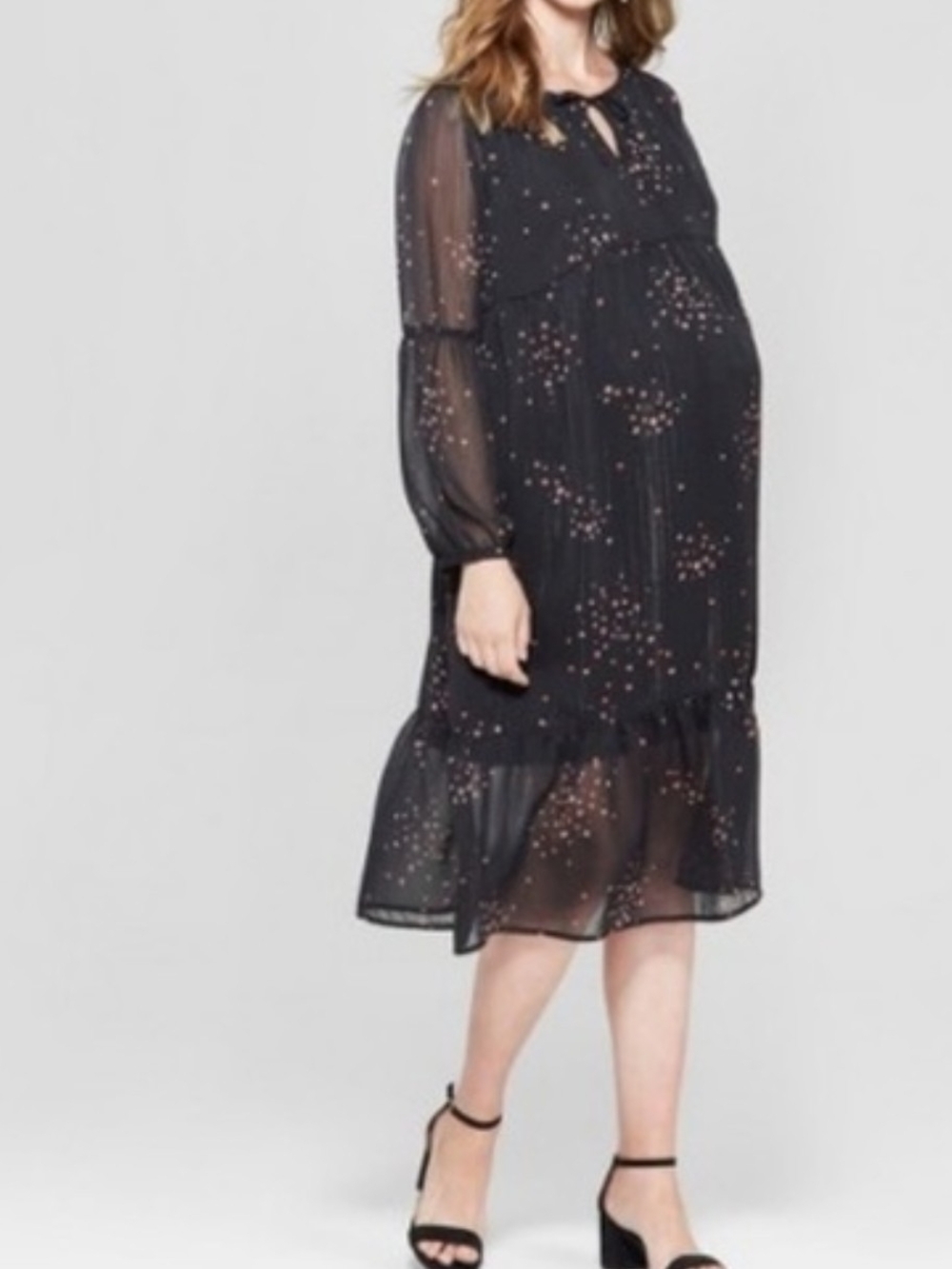 Isabel Maternity by Ingrid & Isabel Black Starprint Tiered Chiffon Midi Dress